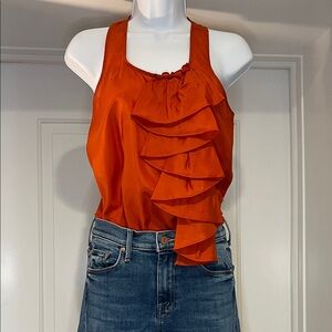 Club Monaco Orange Silk Ruffled Women's Racerback Top Size XS